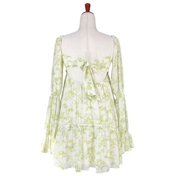 URBAN OUTFITTERS Lannette Green Toile Fairy Print Whimsy Elf Mini Dress Size XS - Picture 9 of 11